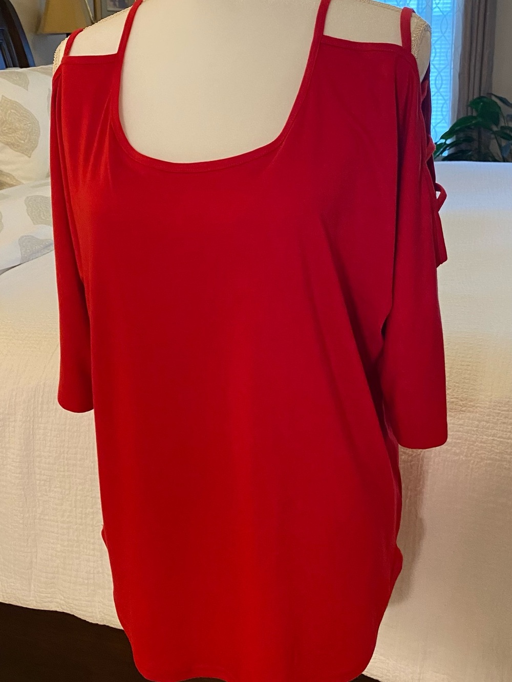 Red Women's Cold-Shoulder Top - Classic Scoop Neck